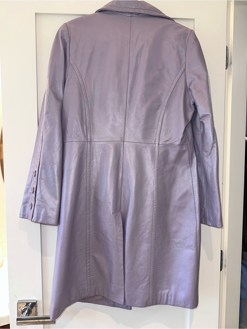 Iridescent Lavender Leather Coat - Women’s Jacket - Picture 3 of 8